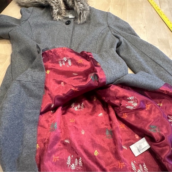 Cooperative Hooded Wool Blend Trench Coat Faux Fur Trim Women’s Size Medium - Picture 6 of 12